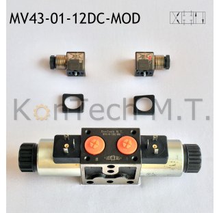 Modulares Magnetventil 4/3-Wege - NG06 - P-T-A-B geschlossen - 12V DC - inkl. Stecker