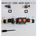 Modulares Magnetventil 4/3-Wege - zusätzl. manueller Schalthebel - NG06 - P-T-A-B geschlossen - 12V DC - inkl. Stecker