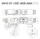 Modulares Magnetventil 4/3-Wege - zusÃ¤tzl. manueller Schalthebel - NG06 - P-T-A-B geschlossen - 12V DC - inkl. Stecker