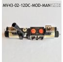 Modulares Magnetventil 4/3-Wege - zusätzl. manueller Schalthebel - NG06 - P-T verbunden, A-B geschlossen - 12V DC - inkl. Stecker