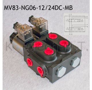 8/3-Wegeventil NG06 12V DC Monoblock - mit Leck&ouml;lanschluss inkl. Stecker